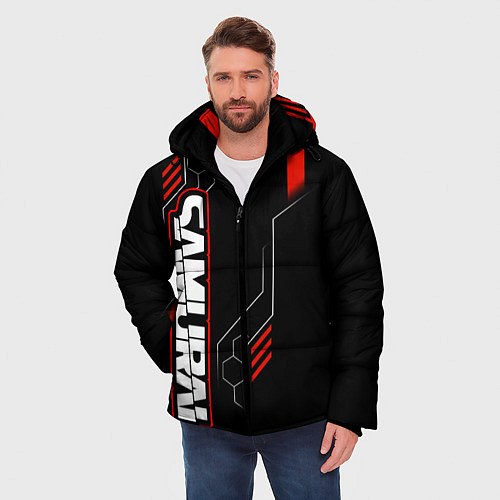 Мужская зимняя куртка Samurai - Красный техно - Киберпанк / 3D-Черный – фото 3