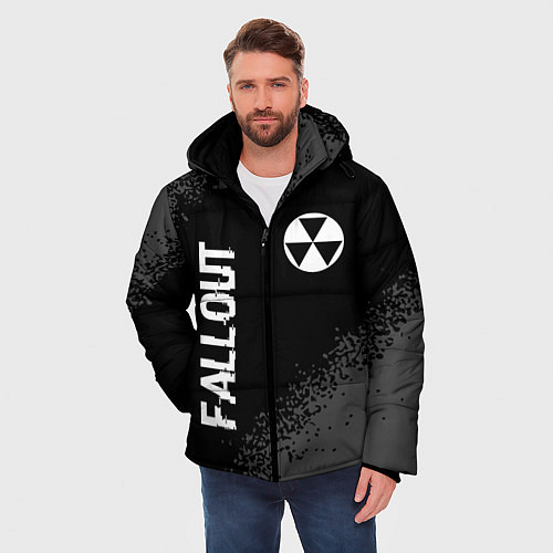 Мужская зимняя куртка Fallout glitch на темном фоне: надпись, символ / 3D-Черный – фото 3