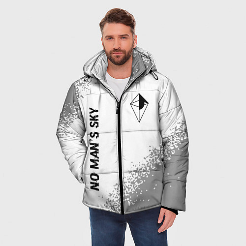 Мужская зимняя куртка No Mans Sky glitch на светлом фоне: надпись, симво / 3D-Черный – фото 3