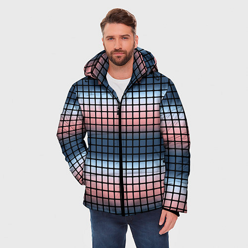 Мужская зимняя куртка Разноцветный коралловый с синим узор клетка / 3D-Черный – фото 3
