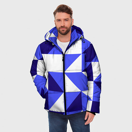 Мужская зимняя куртка Абстрактный сине-белый паттерн / 3D-Черный – фото 3