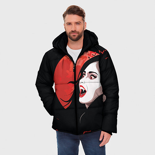 Мужская зимняя куртка Вампирша на фоне красной луны / 3D-Черный – фото 3