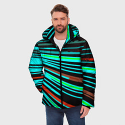 Куртка зимняя мужская Расходящиеся неоновые лучи, цвет: 3D-черный — фото 2