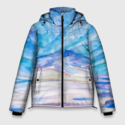 Куртка зимняя мужская Заснеженный пейзаж акварель, цвет: 3D-черный