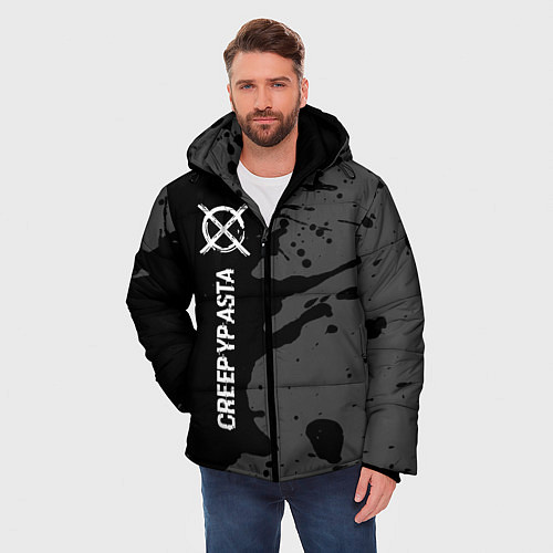 Мужская зимняя куртка CreepyPasta glitch на темном фоне: по-вертикали / 3D-Черный – фото 3
