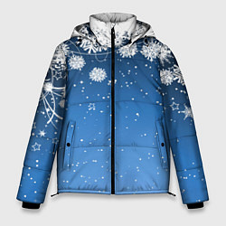 Мужская зимняя куртка Снежный узор на синем фоне