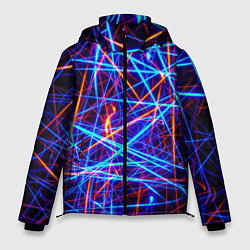 Куртка зимняя мужская Красно-синие неоновые линии, цвет: 3D-красный