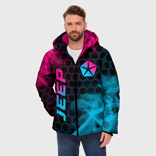 Мужская зимняя куртка Jeep - neon gradient: надпись, символ / 3D-Черный – фото 3