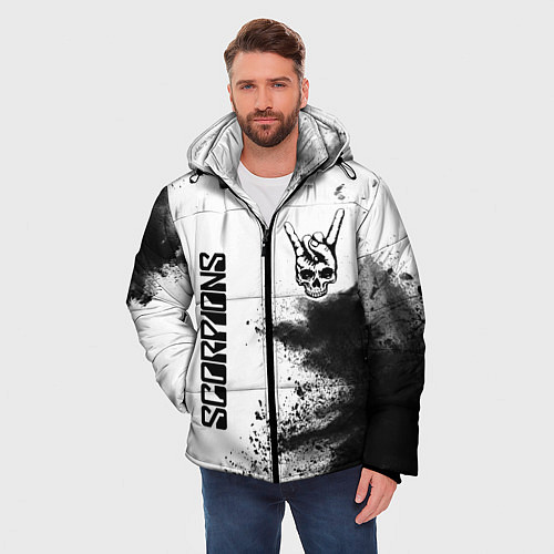 Мужская зимняя куртка Scorpions и рок символ на светлом фоне / 3D-Черный – фото 3