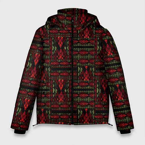 Мужская зимняя куртка Красно зеленый лоскутный узор змеиной кожи имитаци / 3D-Красный – фото 1