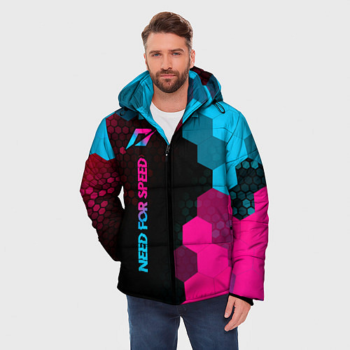 Мужская зимняя куртка Need for Speed - neon gradient: по-вертикали / 3D-Черный – фото 3