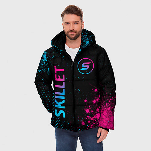 Мужская зимняя куртка Skillet - neon gradient: надпись, символ / 3D-Черный – фото 3