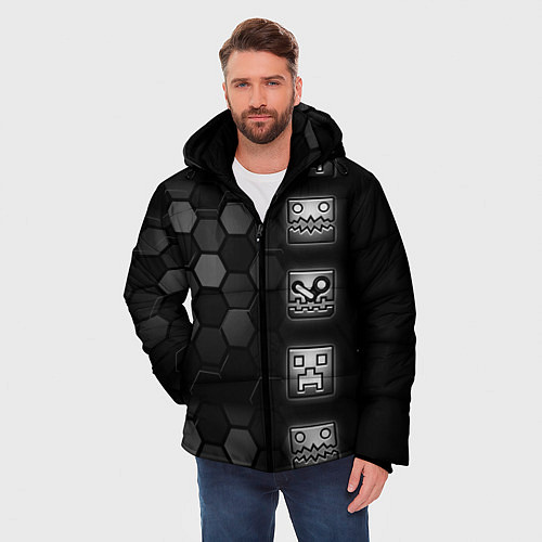 Мужская зимняя куртка Geometry Dash game / 3D-Черный – фото 3