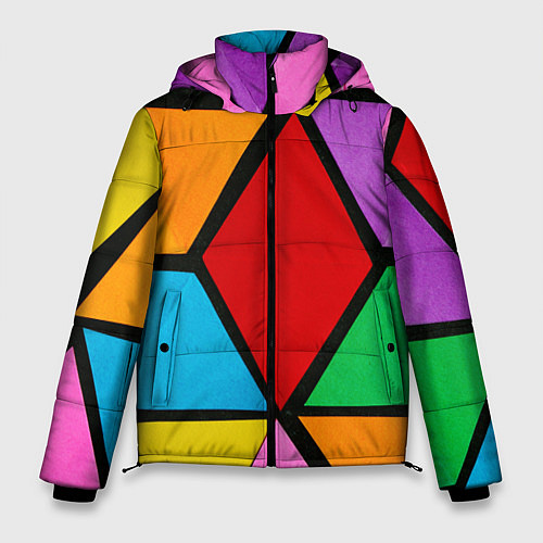 Мужская зимняя куртка Множество разноцветных ромбов / 3D-Светло-серый – фото 1