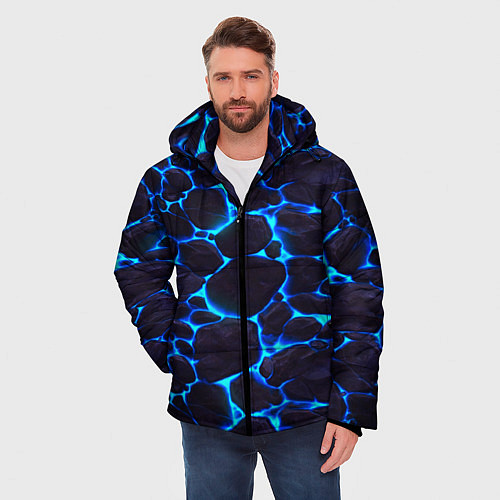 Мужская зимняя куртка Голубое свечение камней / 3D-Черный – фото 3