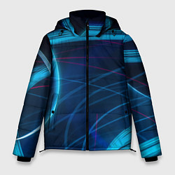 Куртка зимняя мужская Синие абстрактные линии в темноте, цвет: 3D-красный