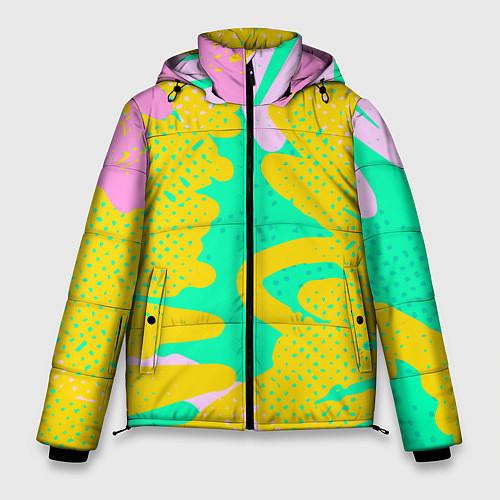 Мужская зимняя куртка Желто-зеленые пятна / 3D-Светло-серый – фото 1