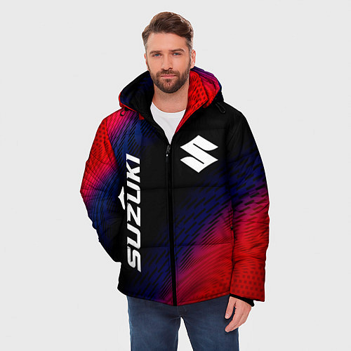 Мужская зимняя куртка Suzuki красный карбон / 3D-Черный – фото 3