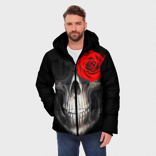 Мужская зимняя куртка Роза на черепе / 3D-Черный – фото 3