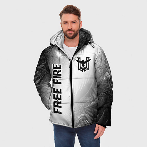 Мужская зимняя куртка Free Fire glitch на светлом фоне: надпись, символ / 3D-Черный – фото 3