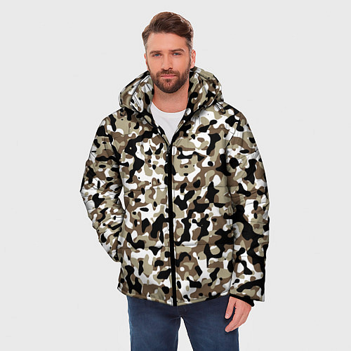 Мужская зимняя куртка Камуфляж зимний лес - мелкий / 3D-Черный – фото 3
