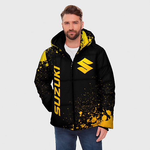 Мужская зимняя куртка Suzuki - gold gradient: надпись, символ / 3D-Черный – фото 3
