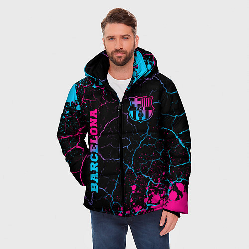 Мужская зимняя куртка Barcelona - neon gradient: надпись, символ / 3D-Черный – фото 3