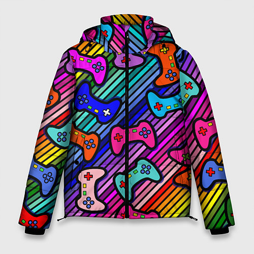 Мужская зимняя куртка Многоцветные полоски с джойстиками / 3D-Красный – фото 1