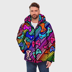 Куртка зимняя мужская Многоцветные полоски с джойстиками, цвет: 3D-красный — фото 2