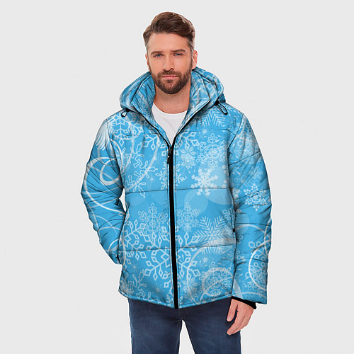 Мужская зимняя куртка Морозный узор на голубом стекле / 3D-Черный – фото 3
