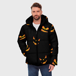 Куртка зимняя мужская Halloween горящие тыквы, цвет: 3D-красный — фото 2