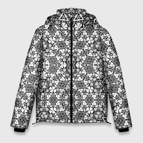 Мужская зимняя куртка Черно-белый кружевной ажурный узор Цветочное круже / 3D-Светло-серый – фото 1