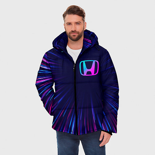 Мужская зимняя куртка Honda neon speed lines / 3D-Черный – фото 3