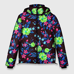 Мужская зимняя куртка Неоновые цветы - паттерн