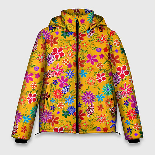 Мужская зимняя куртка Нарисованные цветы - орнамент / 3D-Светло-серый – фото 1
