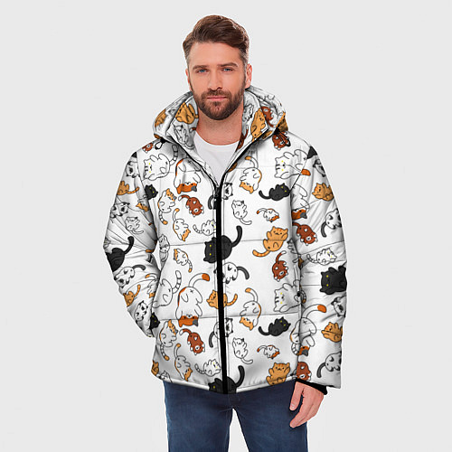 Мужская зимняя куртка Вечеринка кошек / 3D-Светло-серый – фото 3