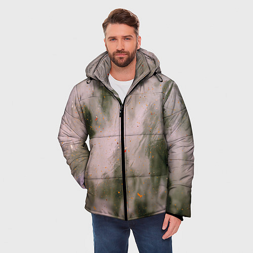 Мужская зимняя куртка Абстрактный туман и следы красок / 3D-Черный – фото 3