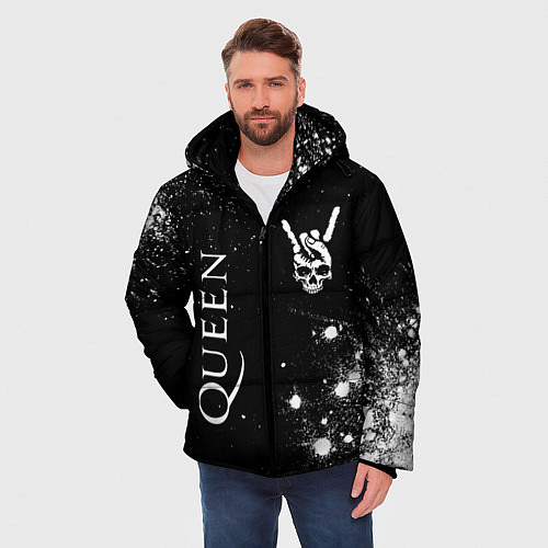Мужская зимняя куртка Queen и рок символ на темном фоне / 3D-Черный – фото 3