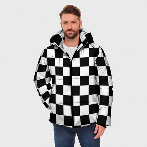 Мужская зимняя куртка Шахматные клетки - текстура / 3D-Черный – фото 3