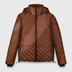 Куртка зимняя мужская Абстрактные белые линии на коричневом паттерне, цвет: 3D-черный