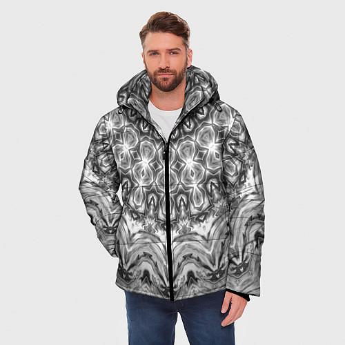 Мужская зимняя куртка Серый ажурный калейдоскоп мандала / 3D-Черный – фото 3