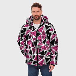 Куртка зимняя мужская Геометрический абстрактный узор в вишнево серых и, цвет: 3D-черный — фото 2