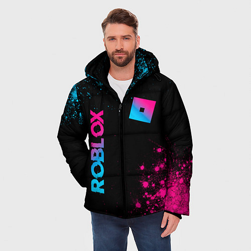 Мужская зимняя куртка Roblox - neon gradient: надпись, символ / 3D-Светло-серый – фото 3