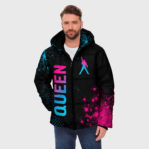 Мужская зимняя куртка Queen - neon gradient: надпись, символ / 3D-Черный – фото 3