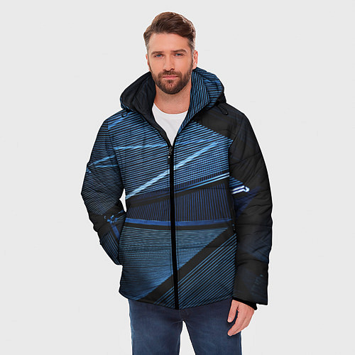 Мужская зимняя куртка Тёмные геометрические линии и фигуры / 3D-Черный – фото 3