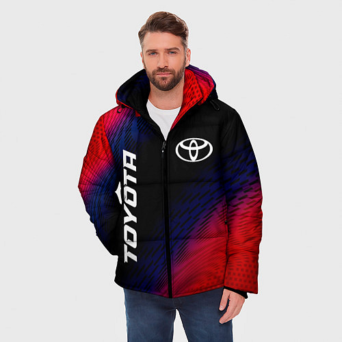 Мужская зимняя куртка Toyota красный карбон / 3D-Черный – фото 3