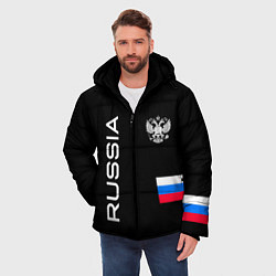 Куртка зимняя мужская Россия и три линии на черном фоне, цвет: 3D-черный — фото 2