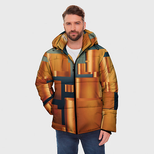 Мужская зимняя куртка Золотые геометрические слитки / 3D-Черный – фото 3