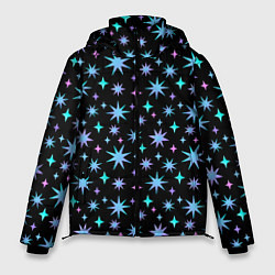Куртка зимняя мужская Зимние цветные звезды, цвет: 3D-черный
