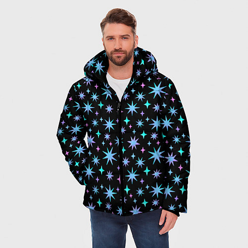 Мужская зимняя куртка Зимние цветные звезды / 3D-Черный – фото 3